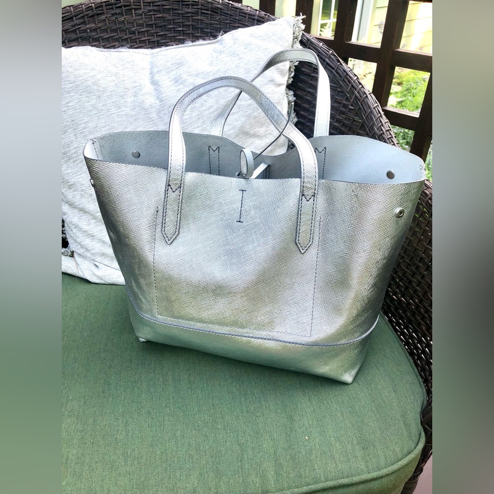Jcrew, silver, metallic tote bag